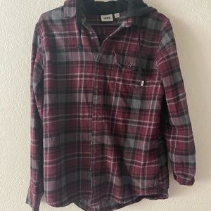 Vans Off The Wall Button Front Flannel Hoodie Size S Cotton Skater Plaid